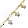 Oro Laminado Charm Bracelet, Gold Filled Style Turtle Design, Polished, Tricolor, 03.351.0094.07