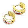 Stainless Steel Huggie Hoop, with Garnet and White Crystal, Polished, Golden Finish, 02.230.0074.2.12