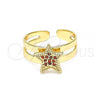 Oro Laminado Baby Ring, Gold Filled Style Star Design, with Garnet Micro Pave, Polished, Golden Finish, 01.233.0019.1 (One size fits all)