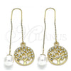 Oro Laminado Threader Earring, Gold Filled Style Tree Design, with White Crystal, Polished, Golden Finish, 02.380.0069