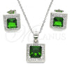 Sterling Silver Earring and Pendant Adult Set, with Green Cubic Zirconia and White Micro Pave, Polished, Rhodium Finish, 10.175.0069.3