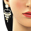 Oro Laminado Long Earring, Gold Filled Style with White Crystal, Polished, Golden Finish, 02.331.0058
