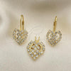 Oro Laminado Earring and Pendant Adult Set, Gold Filled Style Heart Design, with Cubic Zirconia, Golden Finish, 5.056.010