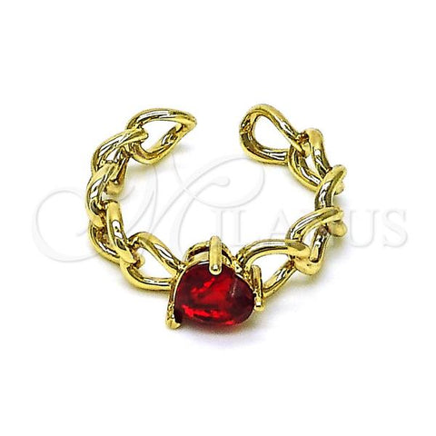 Oro Laminado Multi Stone Ring, Gold Filled Style Heart and Curb Design, with Garnet Cubic Zirconia, Polished, Golden Finish, 01.213.0034.1