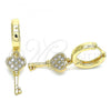 Oro Laminado Huggie Hoop, Gold Filled Style key Design, with White Micro Pave, Polished, Golden Finish, 02.210.0542.15