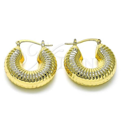 Oro Laminado Small Hoop, Gold Filled Style Chunky Design, Diamond Cutting Finish, Golden Finish, 02.341.0132.30