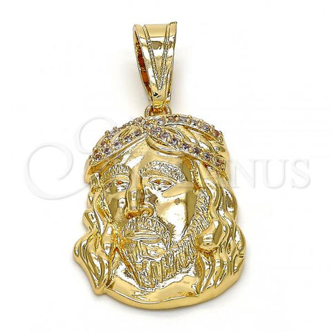 Oro Laminado Religious Pendant, Gold Filled Style Jesus Design, with White Cubic Zirconia, Polished, Golden Finish, 05.120.0032