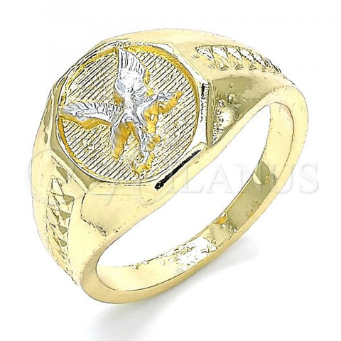 Oro Laminado Mens Ring, Gold Filled Style Eagle Design, Polished, Two Tone, 01.351.0013.12