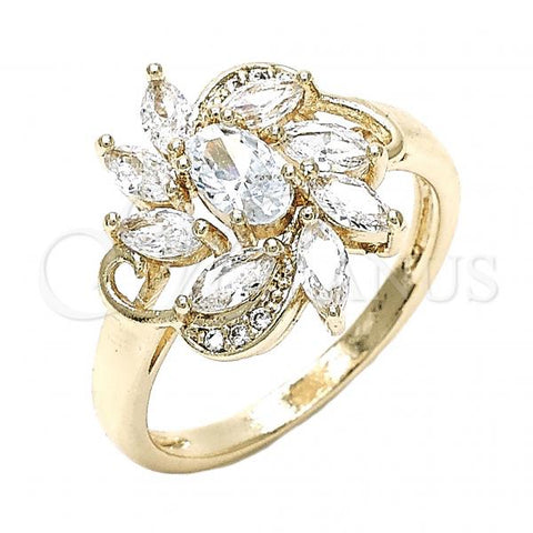 Oro Laminado Multi Stone Ring, Gold Filled Style with White Cubic Zirconia, Polished, Golden Finish, 01.210.0094.06 (Size 6)