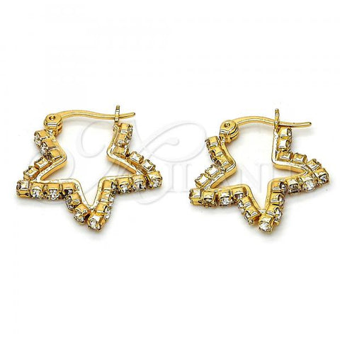 Oro Laminado Small Hoop, Gold Filled Style Star Design, with White Crystal, Polished, Golden Finish, 02.213.0071.20