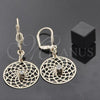 Oro Laminado Dangle Earring, Gold Filled Style Filigree and Flower Design, with White Cubic Zirconia, Polished, Golden Finish, 73.001