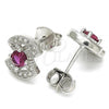 Sterling Silver Stud Earring, with Ruby and White Cubic Zirconia, Polished, Rhodium Finish, 02.369.0006.2