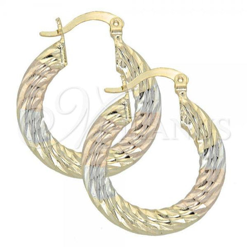 Oro Laminado Small Hoop, Gold Filled Style Diamond Cutting Finish, Tricolor, 5.143.006.1