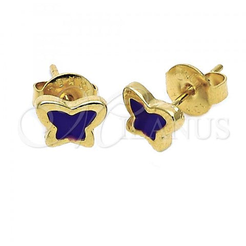 Oro Laminado Stud Earring, Gold Filled Style Butterfly Design, Purple Enamel Finish, Golden Finish, 02.64.0372 *PROMO*