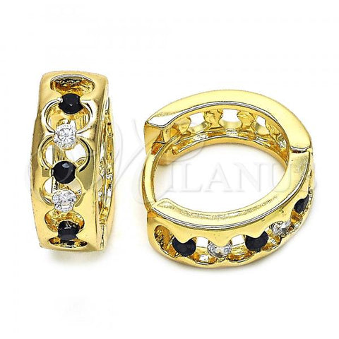 Oro Laminado Huggie Hoop, Gold Filled Style with Black and White Cubic Zirconia, Polished, Golden Finish, 02.237.0031.1.15