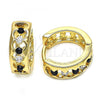 Oro Laminado Huggie Hoop, Gold Filled Style with Black and White Cubic Zirconia, Polished, Golden Finish, 02.237.0031.1.15
