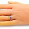 Oro Laminado Elegant Ring, Gold Filled Style Evil Eye and Heart Design, Blue Enamel Finish, Golden Finish, 01.213.0017