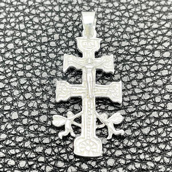 Sterling Silver Religious Pendant, Crucifix Design, Polished, Silver Finish, 05.392.0036
