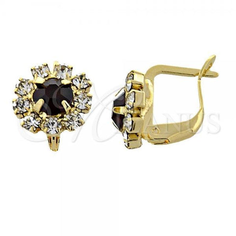 Oro Laminado Leverback Earring, Gold Filled Style Flower Design, with Garnet and White Cubic Zirconia, Golden Finish, 02.122.0080.5