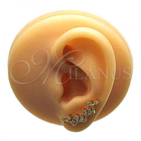 Oro Laminado Earcuff Earring, Gold Filled Style with White Cubic Zirconia, Polished, Golden Finish, 02.210.0725