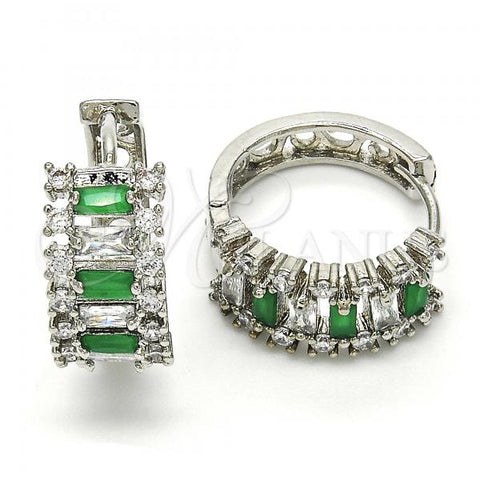 Rhodium Plated Huggie Hoop, with Green and White Cubic Zirconia, Polished, Rhodium Finish, 02.267.0006.7.20