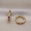 Oro Laminado Huggie Hoop, Gold Filled Style Evil Eye Design, with White Cubic Zirconia, Red Enamel Finish, Golden Finish, 02.213.0620.15