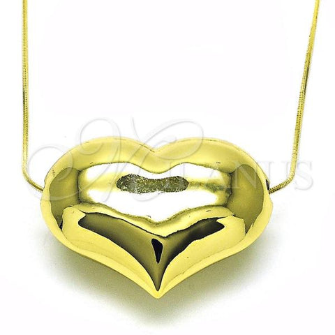 Oro Laminado Pendant Necklace, Gold Filled Style Heart and Hollow Design, Polished, Golden Finish, 04.341.0114.18