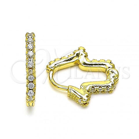 Oro Laminado Huggie Hoop, Gold Filled Style Hand of God Design, with White Micro Pave, Polished, Golden Finish, 02.341.0084.17