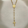 Oro Laminado Thin Rosary, Gold Filled Style Caridad del Cobre and Crucifix Design, Polished, Golden Finish, 09.09.0010.18
