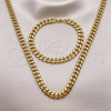 Stainless Steel Necklace and Bracelet, Miami Cuban Design, Polished, Golden Finish, 06.116.0031.1