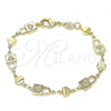 Oro Laminado Fancy Bracelet, Gold Filled Style Lock and Heart Design, Polished, Golden Finish, 03.326.0022.06