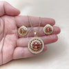 Oro Laminado Earring and Pendant Adult Set, Gold Filled Style Flower Design, with Garnet and White Cubic Zirconia, Polished, Golden Finish, 10.210.0182.1