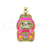 Oro Laminado Fancy Pendant, Gold Filled Style with White Cubic Zirconia, Pink Enamel Finish, Golden Finish, 05.284.0023.1