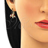 Oro Laminado Leverback Earring, Gold Filled Style Tree Design, with Garnet and White Cubic Zirconia, Polished, Golden Finish, 02.210.0383.1