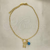 Oro Laminado Charm Anklet , Gold Filled Style Owl and Evil Eye Design, Polished, Golden Finish, 03.32.0600.10