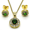 Oro Laminado Earring and Pendant Adult Set, Gold Filled Style with Green Cubic Zirconia and White Micro Pave, Polished, Golden Finish, 10.344.0014.4