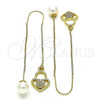 Oro Laminado Threader Earring, Gold Filled Style Heart Design, with White Micro Pave, Polished, Golden Finish, 02.210.0807