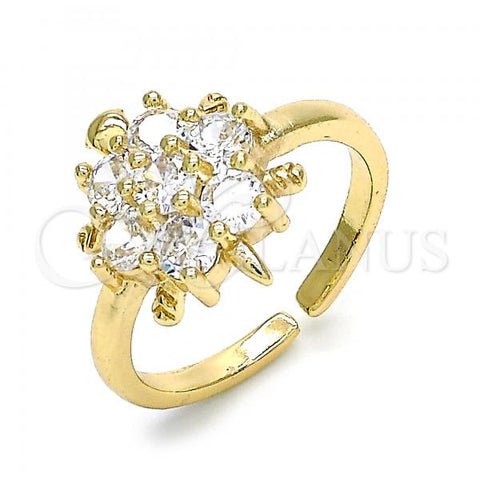 Oro Laminado Multi Stone Ring, Gold Filled Style Flower and Turtle Design, with White Cubic Zirconia, Polished, Golden Finish, 01.210.0087 (One size fits all)