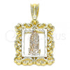 Oro Laminado Religious Pendant, Gold Filled Style Guadalupe Design, Polished, Tricolor, 05.351.0204