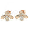 Sterling Silver Stud Earring, Bee Design, with White Cubic Zirconia, Polished, Rose Gold Finish, 02.336.0131.1