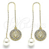 Oro Laminado Threader Earring, Gold Filled Style Guadalupe Design, with White Crystal, Polished, Golden Finish, 02.253.0007