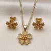 Oro Laminado Earring and Pendant Adult Set, Gold Filled Style Flower Design, Matte Finish, Golden Finish, 10.342.0256