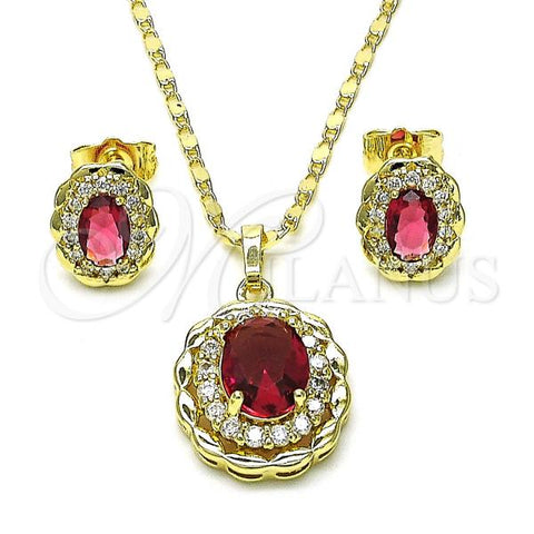 Oro Laminado Earring and Pendant Adult Set, Gold Filled Style Cluster Design, with Ruby and White Cubic Zirconia, Polished, Golden Finish, 10.196.0152