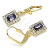 Oro Laminado Dangle Earring, Gold Filled Style with Amethyst and White Crystal, Polished, Golden Finish, 02.122.0117.7