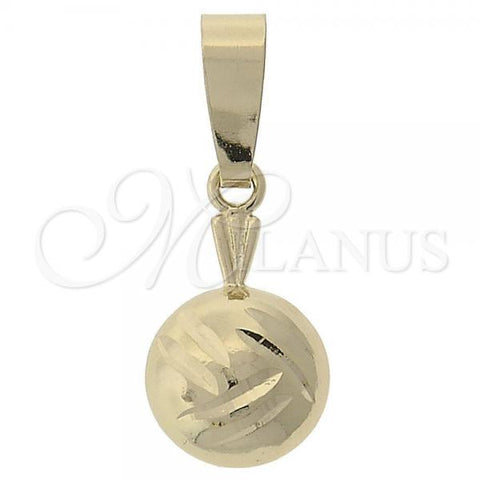 Oro Laminado Fancy Pendant, Gold Filled Style Ball Design, Diamond Cutting Finish, Golden Finish, 5.183.012