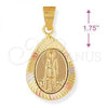 Oro Laminado Religious Pendant, Gold Filled Style San Lazaro Design, Diamond Cutting Finish, Tricolor, 5.194.023