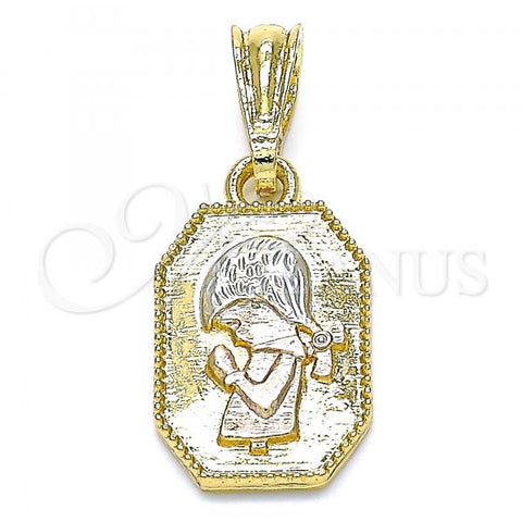 Oro Laminado Religious Pendant, Gold Filled Style Little Girl Design, Polished, Tricolor, 05.351.0175