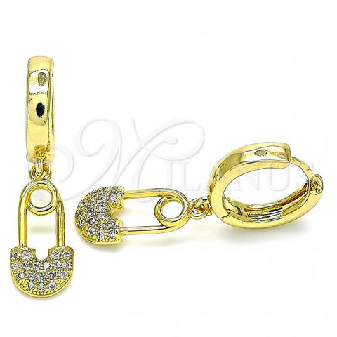 Oro Laminado Huggie Hoop, Gold Filled Style Paperclip Design, with White Micro Pave, Polished, Golden Finish, 02.341.0074.15