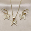 Oro Laminado Earring and Pendant Adult Set, Gold Filled Style Butterfly Design, Polished, Golden Finish, 10.179.0035