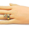 Oro Laminado Multi Stone Ring, Gold Filled Style Star and Shell Design, with White Micro Pave, Polished, Golden Finish, 01.341.0164